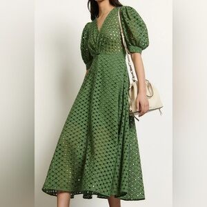 NWT Sandro Green Broderie Angalaise Dress
